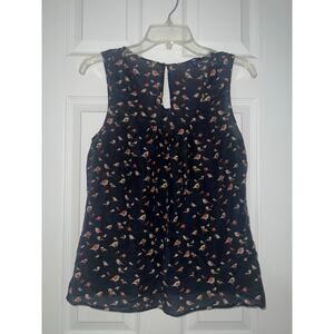 Gap Sleeveless Navy Blue Bird Print Lightweight Blouse Sz S Small Women's
